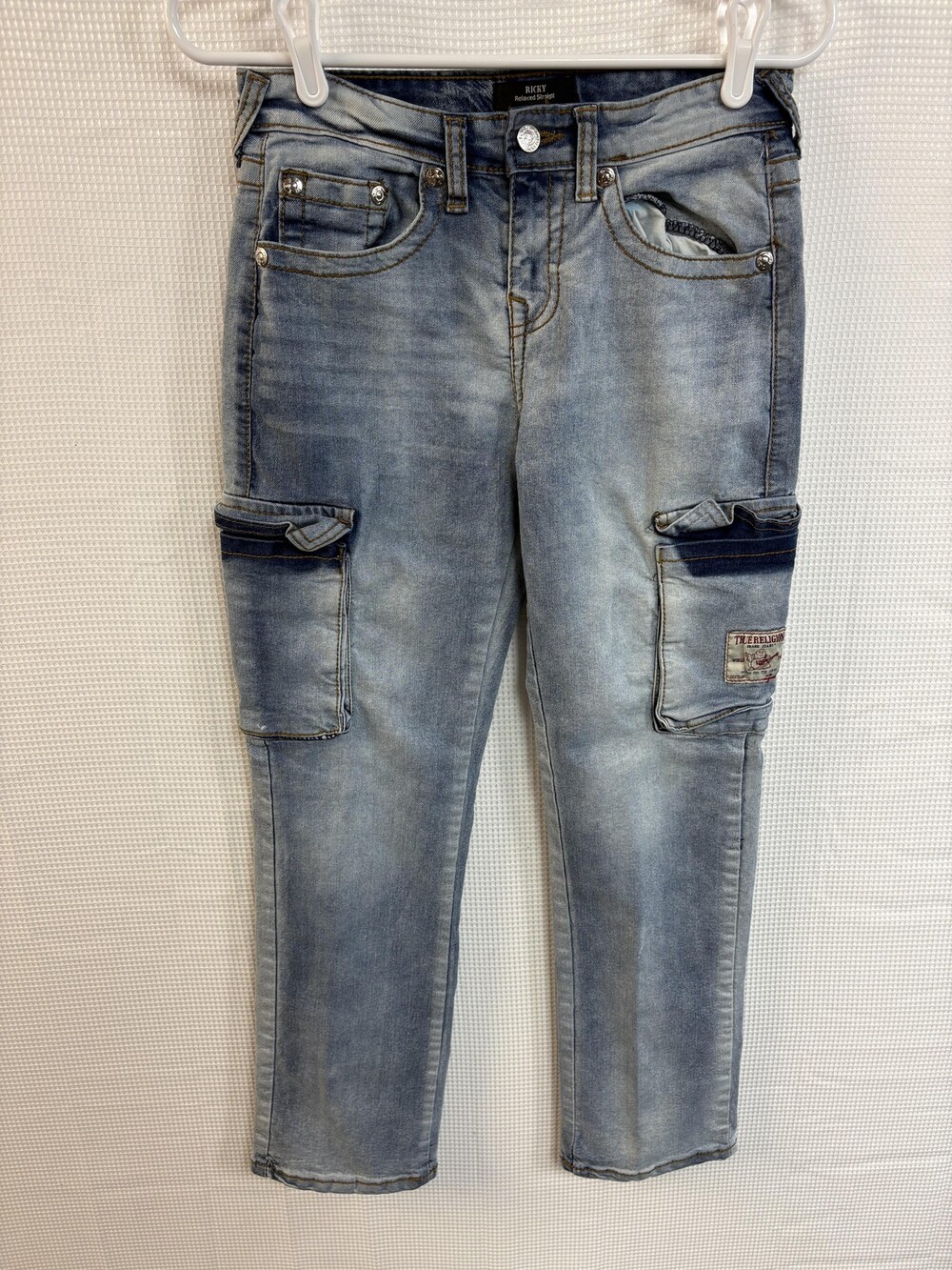 True Religion Jeans Teens 16 Blue Light Wash Ricky Relaxed Straight Cargo